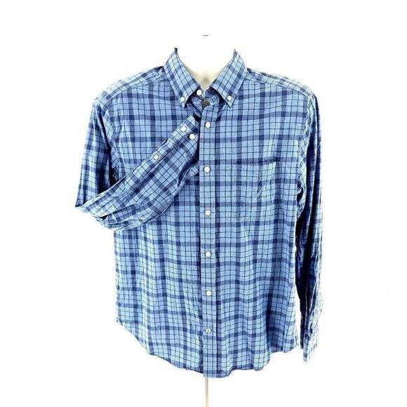 Nautica Classic Fit Medium Blue Plaid Pocket Front Cotton Button Down - Picture 4 of 12